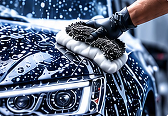 Lavage de la carrosserie au gant microfibre